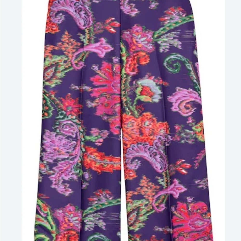 H&M Statement Wide‎ Leg Pants Floral Paisley Print Size 8 - Picture 3 of 7